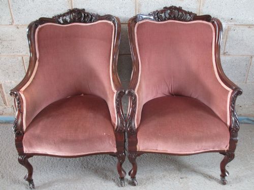 Pair of Victorian / Edwardian Carved Show-wood Tub Armchairs