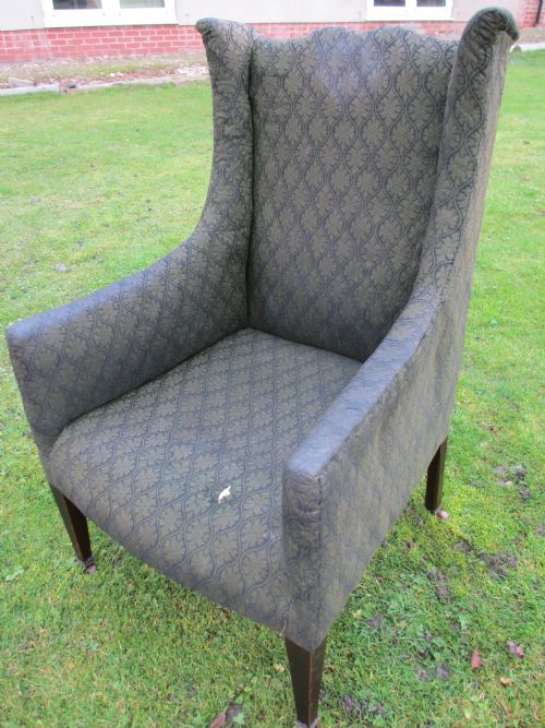 19th Century Mahogany Framed Upholstered Wing Top Reading Armchair