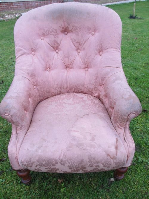 Victorian Walnut Button Upholstered Nursing Armchair