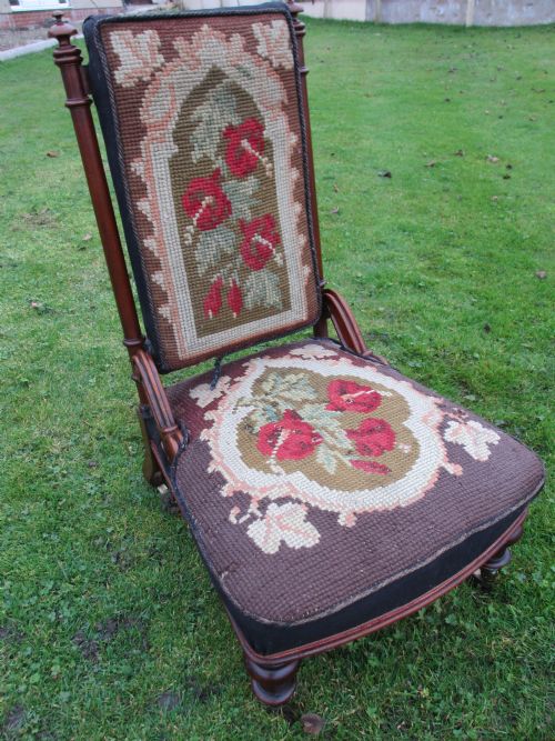 Victorian Walnut Framed and Woolwork Upholstered Nursing Chair