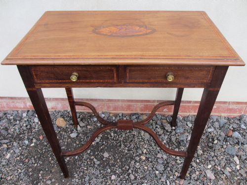 Edwardian Mahogany and Boxwood Inlaid Side Hall Table