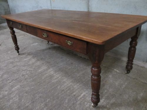 Superb Victorian Elm Plank Top & Pitched Pine Refectory Dining Table