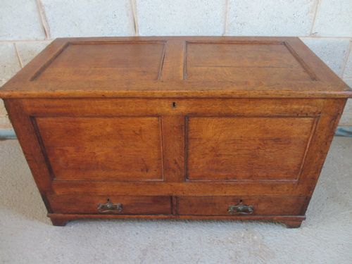 Victorian Panelled Oak 2 Drawer Coffer Mule Blanket Chest