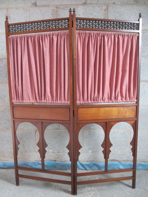 Superb 19th Century Mahogany Eastern Influenced 2 Fold Screen