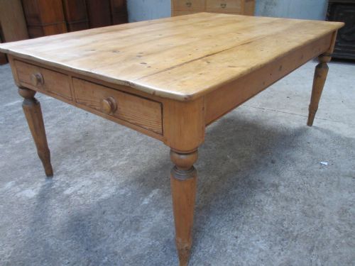 Superb 19th Century Sturdy Pine Plank Top Kitchen Dining Table