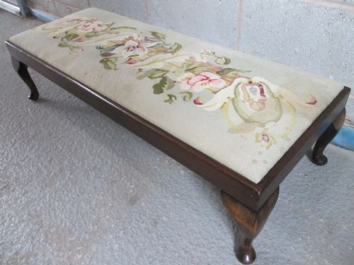 Queen Anne Style Oak and Drop in Needlework Fender Footstool