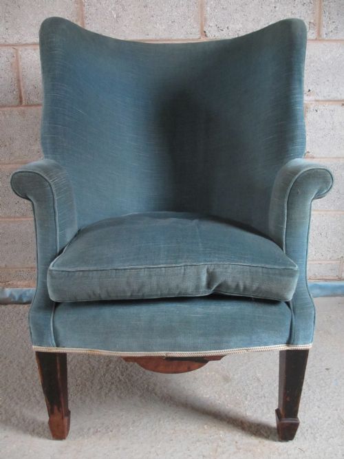 19th Century Upholstered Curved Back Wing Armchair