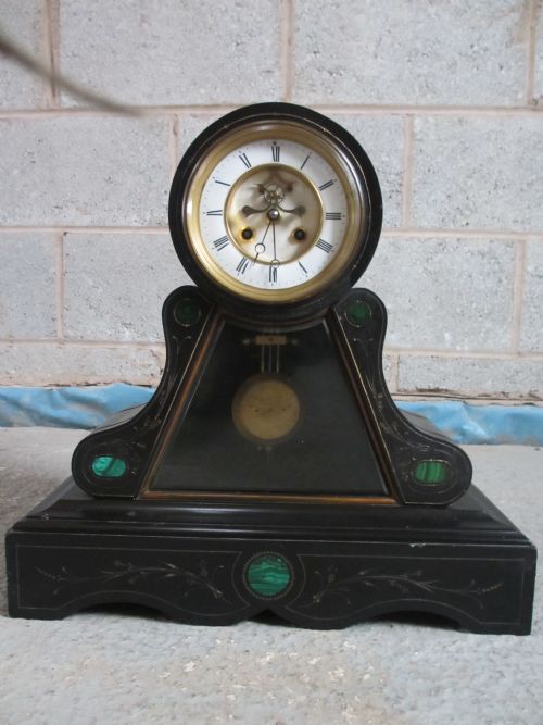 Superb Victorian Art Nouveau Black Slate Mantle Clock
