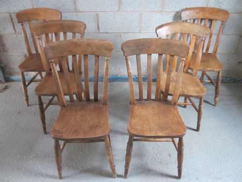 Set of 6 Elm Slat Back Windsor Kitchen Dining Chairs