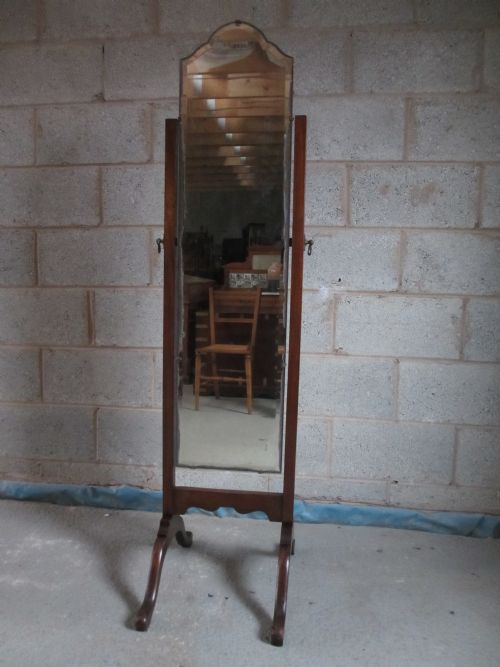Victorian/edwardian Mahogany Frame Bevel Edge Cheval Dressing Mirror