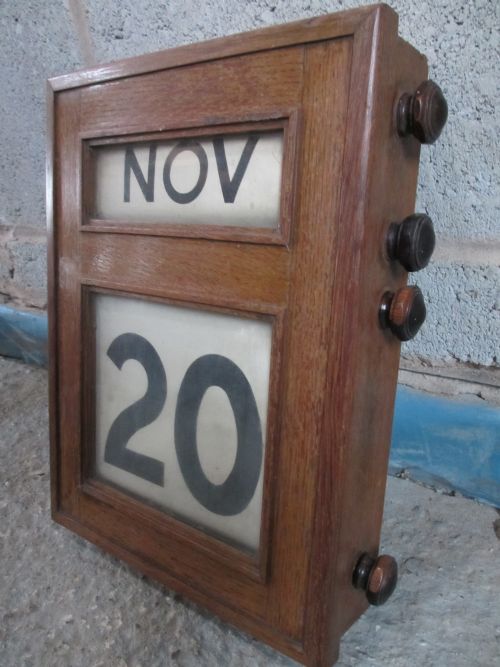 Edwardian Oak Rectangular Day-month Wall Calendar