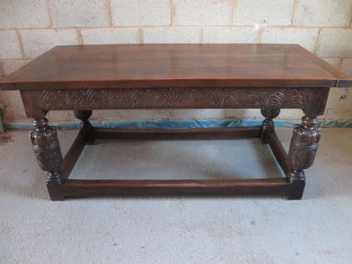 19th Century Elizabethan Style Sturdy Carved Oak Refectory Dining Table