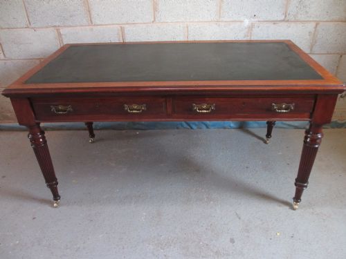 Quality 19th Century Mahogany 2 Drawer Library Writing Table / Desk