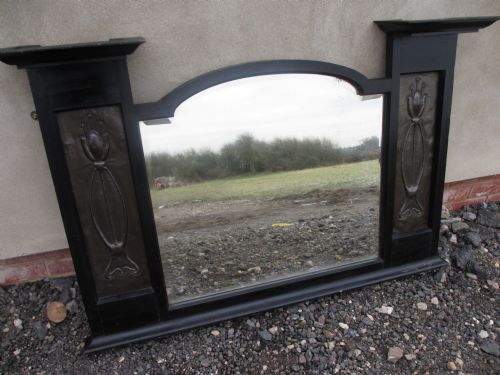 Late 19th Century Art Nouveau Copper Panelled Bevel Edge Overmantle Mirror