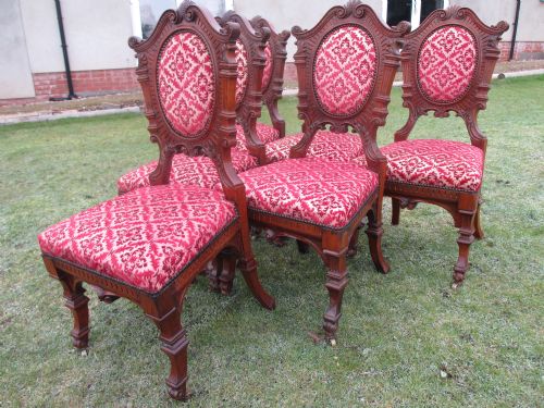 UNUSUAL SET 6 OF VICTORIAN CARVED WALNUT BALLOON BACK DINING CHAIRS - ADDITIONAL PHOTO 2