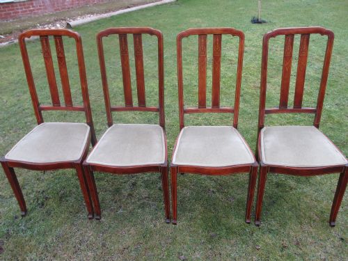 Set of 4 Edwardian Mahogany and Inlaid Slat Back Dining Chairs