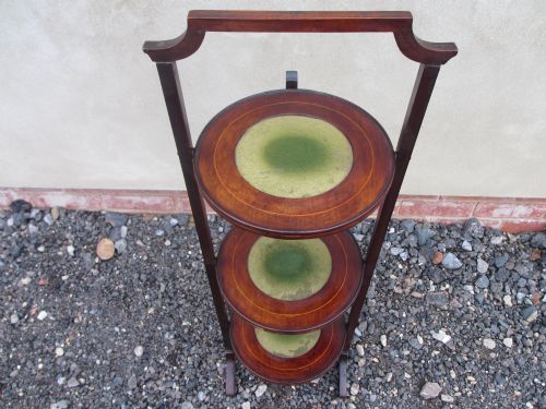 Edwardian Inlaid Mahogany 3 Tier Cake / Tea Stand