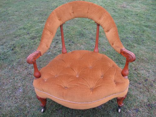 Lovely Victorian Walnut Show Frame Button Upholstered Nursing Armchair