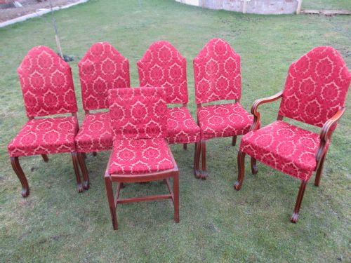 Set of 5 + 1 Mahogany Arch Back Upholstered Dining Chairs