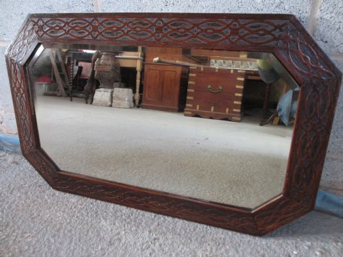 Carved Oak Framed Bevel Edged Rectangular Wall Hanging Mirror