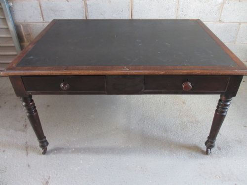 Victorian Mahogany 4 Drawer Partners Library Desk / Writing Table