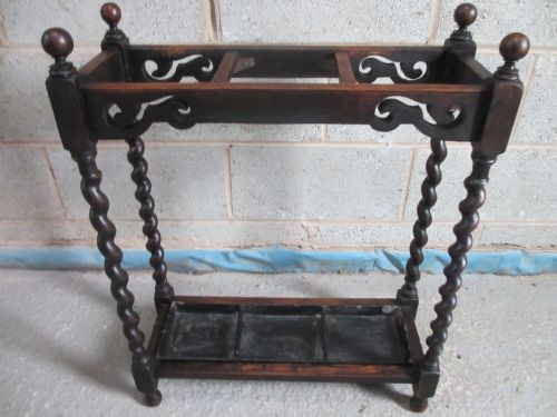 Victorian Oak Carved and Fretted Barley Twist Rectangular Stick Stand