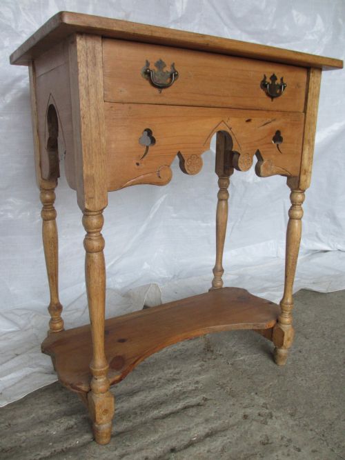 Victorian Carved Pine Hall/side Table with Brass Handle Drawers