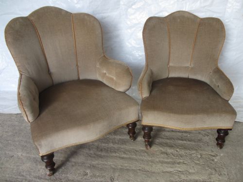 Pair of Victorian Upholstered Lobed Backed Nursing Armchairs