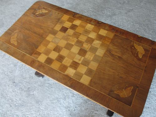 VICTORIAN RECTANGULAR WALNUT BOXWOOD INLAID GAMES TABLE - ADDITIONAL PHOTO 2