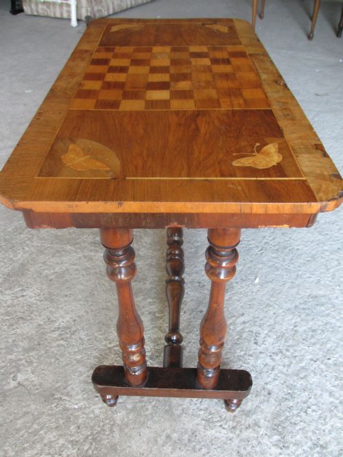 VICTORIAN RECTANGULAR WALNUT BOXWOOD INLAID GAMES TABLE - ADDITIONAL PHOTO 6