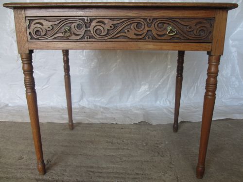 Georgian Carved Oak Side / Hall / Desk Table with Large Drawer