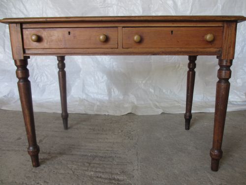 Victorian Pitch Pine Desk Writing Table with Twin Drawers