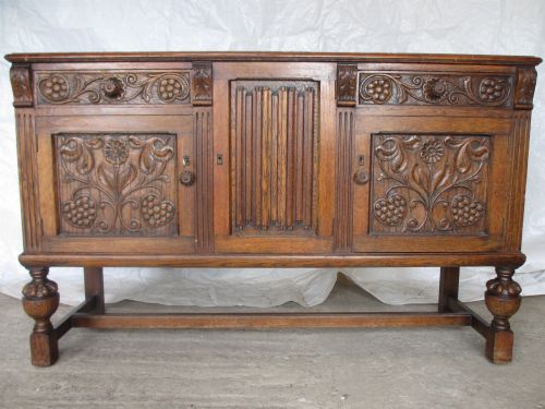 Solid Carved Oak Dresser / Sideboard with 2 Drawers