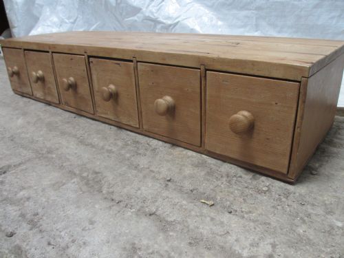 Solid Pine Bank of 6 Square Spice Drawers with Bun Handles