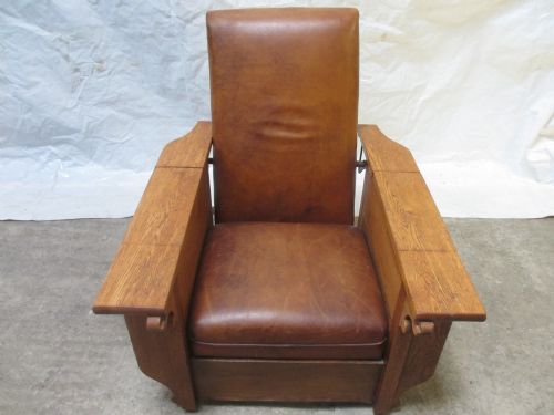 ART DECO 'FOOT SONS' OAK AND TAN LEATHER RECLINING ARMCHAIR - ADDITIONAL PHOTO 1