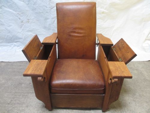 ART DECO 'FOOT SONS' OAK AND TAN LEATHER RECLINING ARMCHAIR - ADDITIONAL PHOTO 3