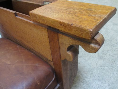 ART DECO 'FOOT SONS' OAK AND TAN LEATHER RECLINING ARMCHAIR - ADDITIONAL PHOTO 5