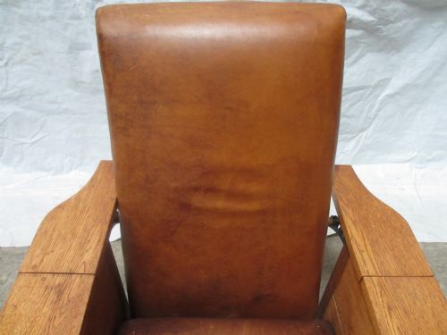 ART DECO 'FOOT SONS' OAK AND TAN LEATHER RECLINING ARMCHAIR - ADDITIONAL PHOTO 6
