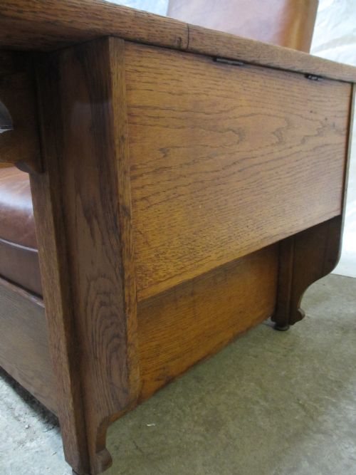 ART DECO 'FOOT SONS' OAK AND TAN LEATHER RECLINING ARMCHAIR - ADDITIONAL PHOTO 10