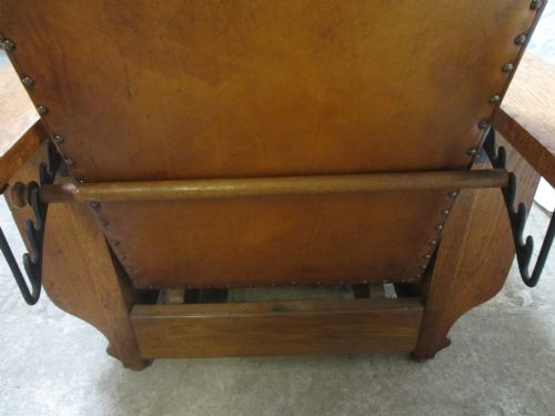 ART DECO 'FOOT SONS' OAK AND TAN LEATHER RECLINING ARMCHAIR - ADDITIONAL PHOTO 11