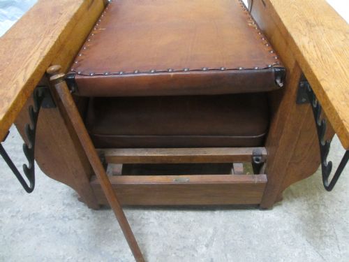 ART DECO 'FOOT SONS' OAK AND TAN LEATHER RECLINING ARMCHAIR - ADDITIONAL PHOTO 14