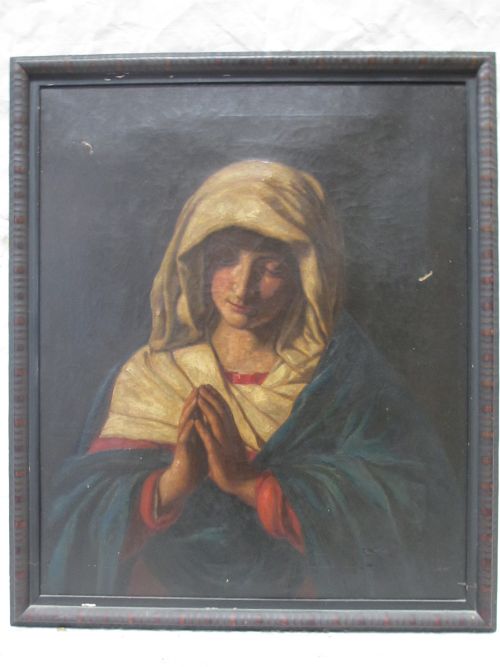 19th Century Oil on Canvas 'Madonna in Prayer'