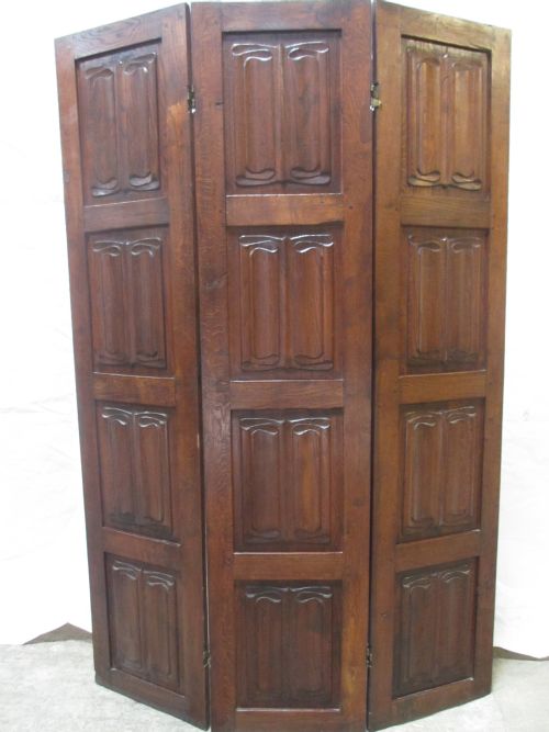 Superb Sturdy Solid Oak 3 Fold 4 Linen Fold Panel Screen
