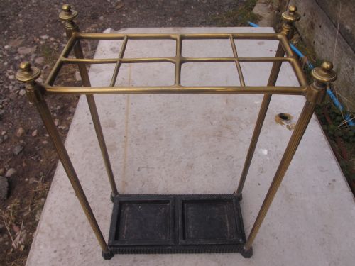 Superb Brass 8 Section Stick Stand with Cast Iron Base and Twin Drip Trays