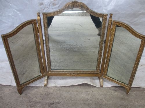Gilt Ornate Moulded Triptych Folding Dressing Table Mirror
