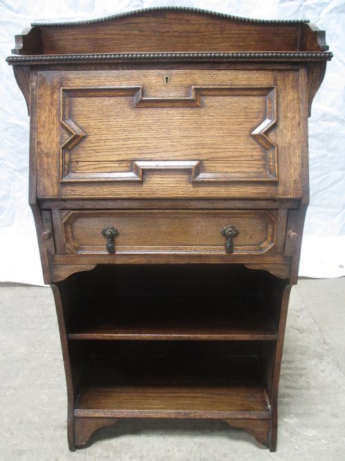 Solid Oak Bachelors Bureau Bookcase with Drawer and Gallery Top