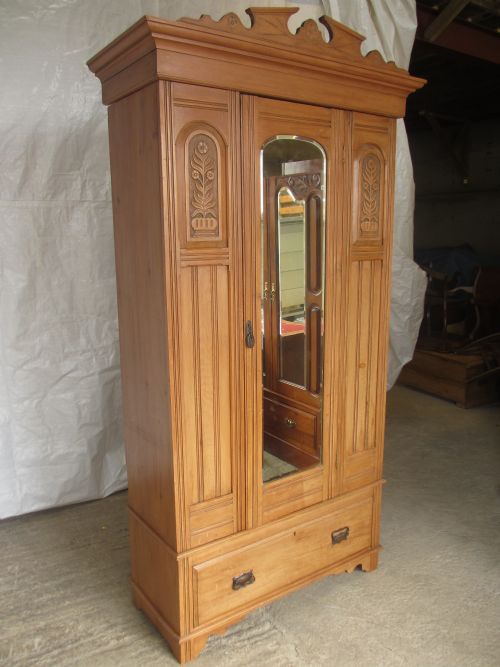 Victorian Satinwood Single Mirror Door Wardrobe with Drawer