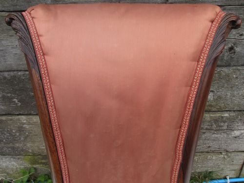 UNUSUAL VICTORIAN ROSEWOOD UPHOLSTERED HIGH SCROLL AND SPLAYED BACK NURSING CHAIR - ADDITIONAL PHOTO 2