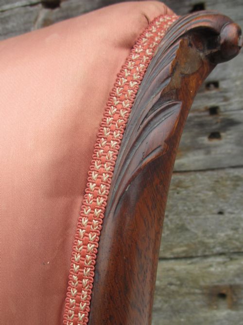 UNUSUAL VICTORIAN ROSEWOOD UPHOLSTERED HIGH SCROLL AND SPLAYED BACK NURSING CHAIR - ADDITIONAL PHOTO 4