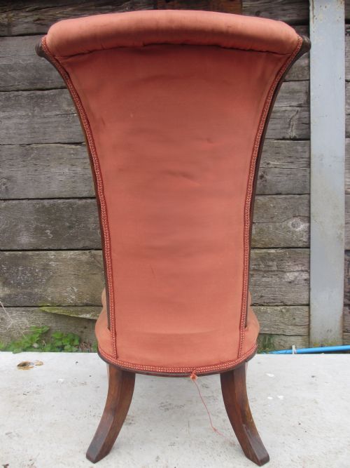 UNUSUAL VICTORIAN ROSEWOOD UPHOLSTERED HIGH SCROLL AND SPLAYED BACK NURSING CHAIR - ADDITIONAL PHOTO 11
